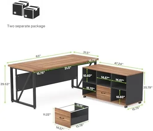 63 inches Executive Desk and 4 - مراجعة File Cabinet Lateral وسعره