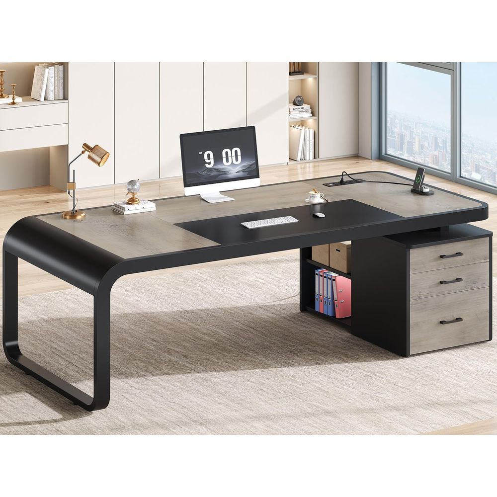 70.9 Large Gray Executive Desk - مراجعة File Cabinet Lateral وسعره
