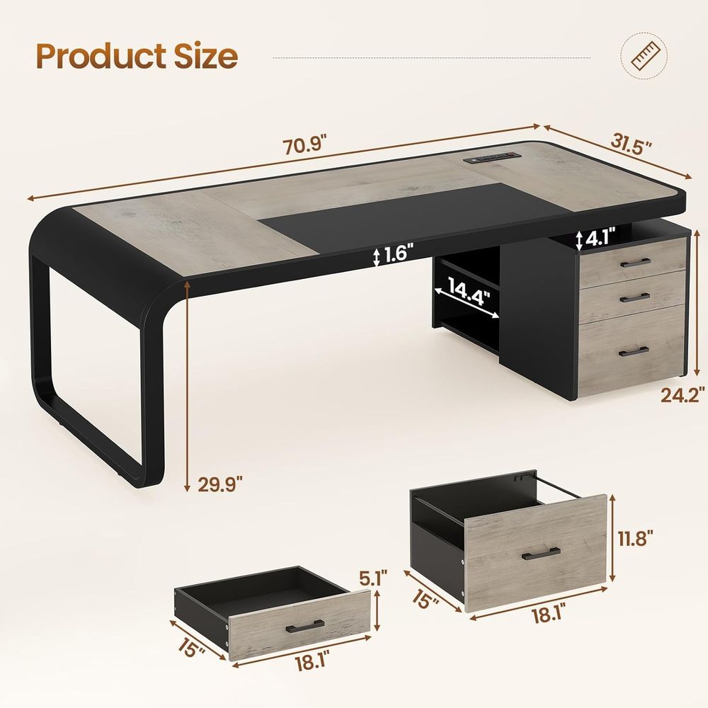 70.9 Large Gray Executive Desk - مراجعة File Cabinet Lateral وسعره