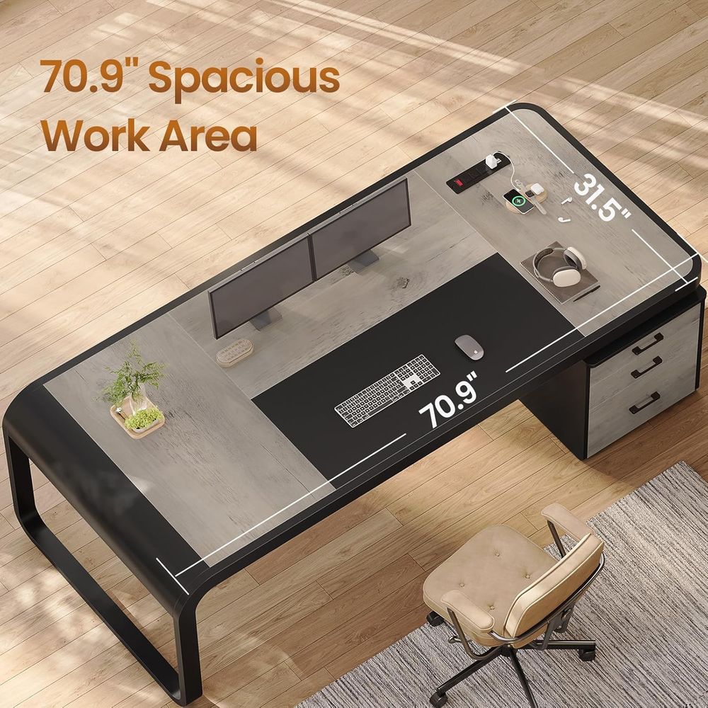 70.9 Large Gray Executive Desk - مراجعة File Cabinet Lateral وسعره